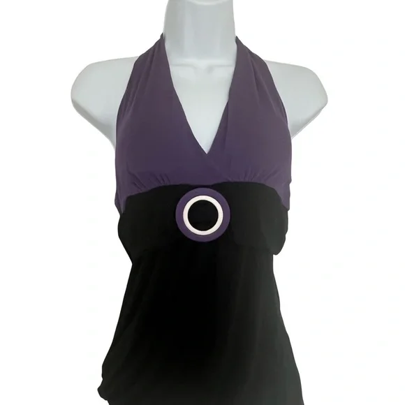 Blue Impus Purple and Black Halter Tank w/ belt buckle Top. Size L. - Picture 7 of 7